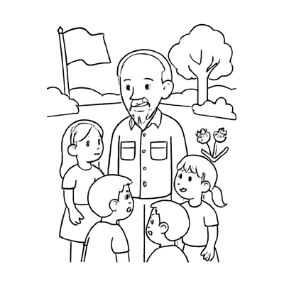 Ho Chi Minh with Children Coloring Pages for Kids – Beautiful 2026