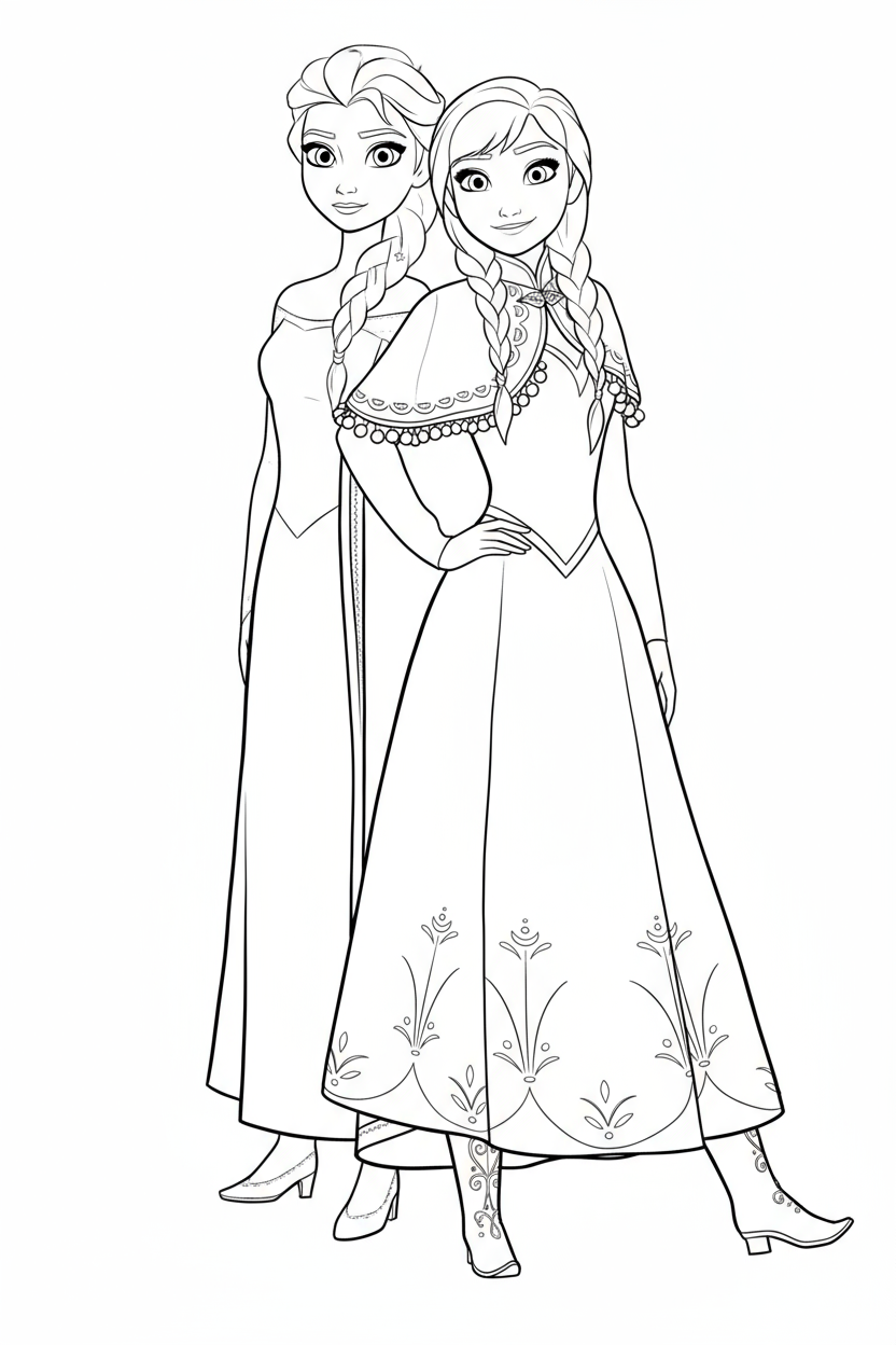 Elsa and Anna Standing Side by Side