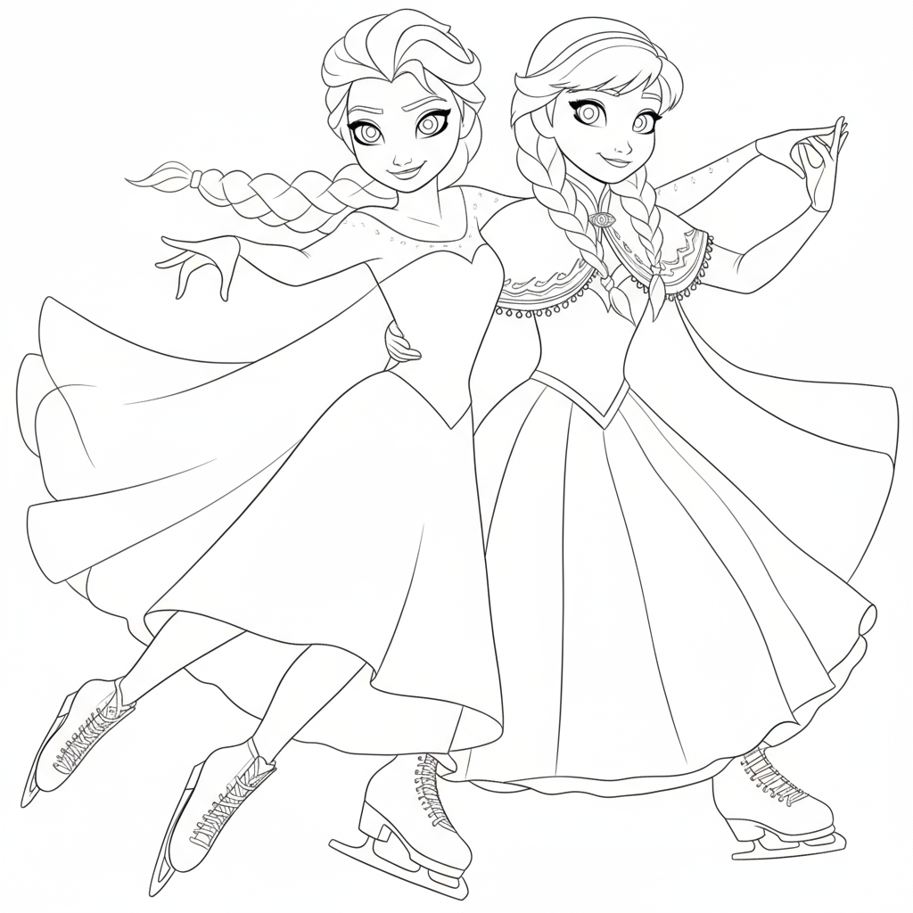 Elsa and Anna Dancing Together in the Snow and Ice