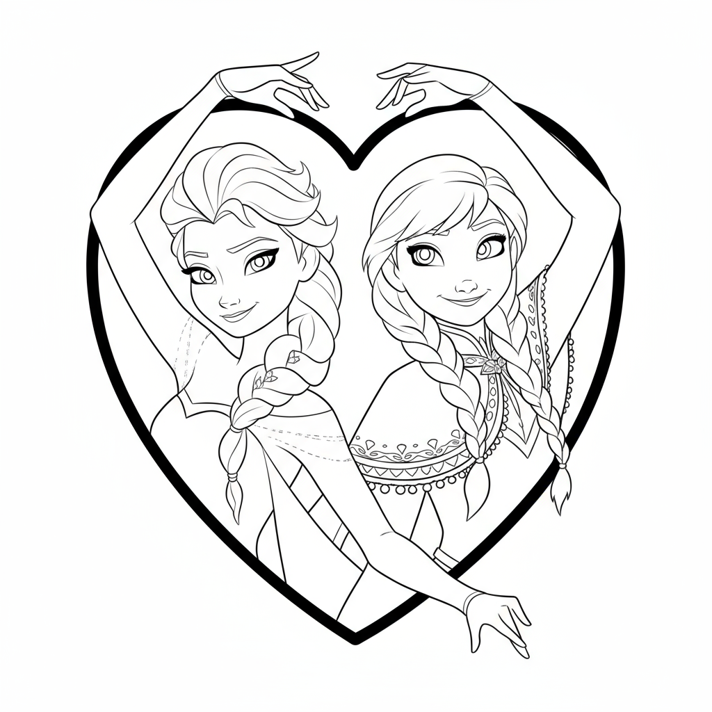 Elsa and Anna in a Heart Frame