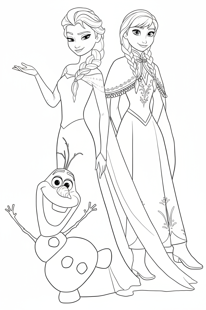 Elsa, Anna, and the Adorable Snowman Olaf