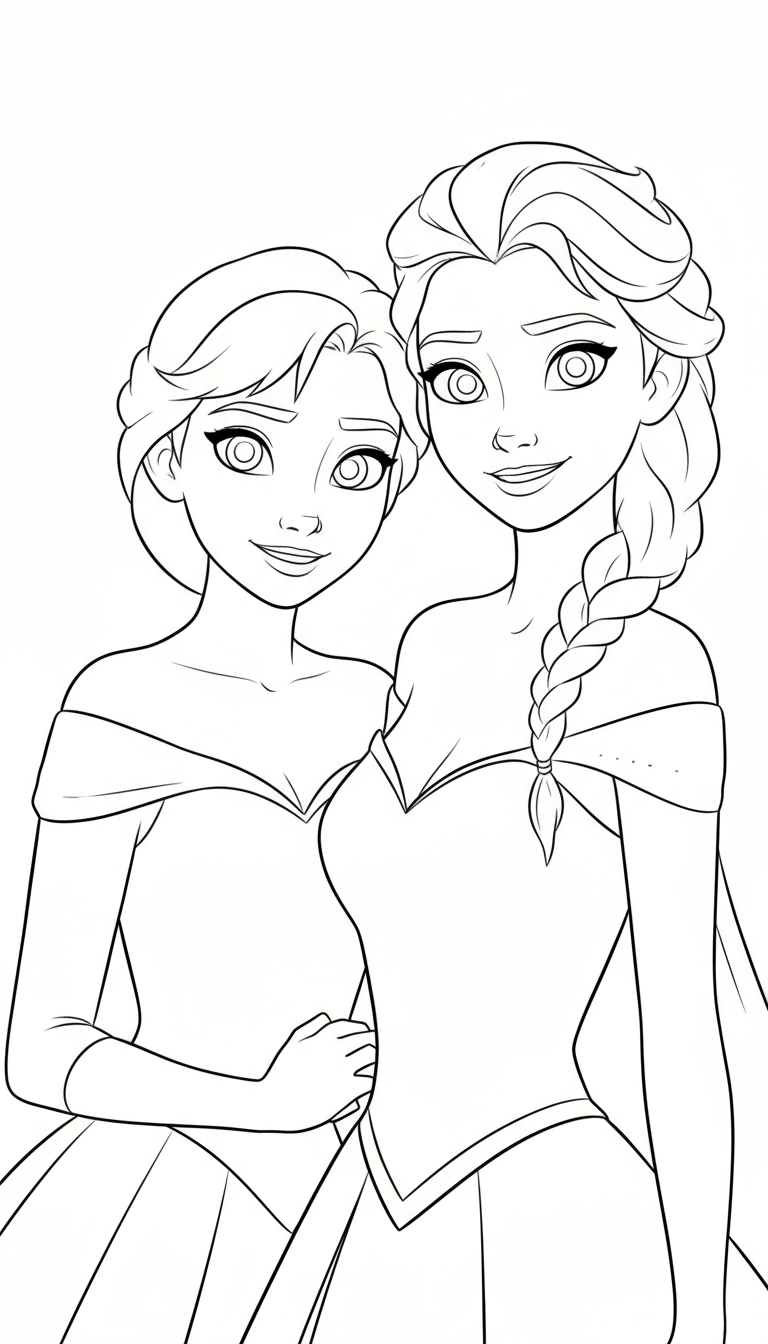 Elsa and Anna Leaning on Each Other, Smiling Warmly