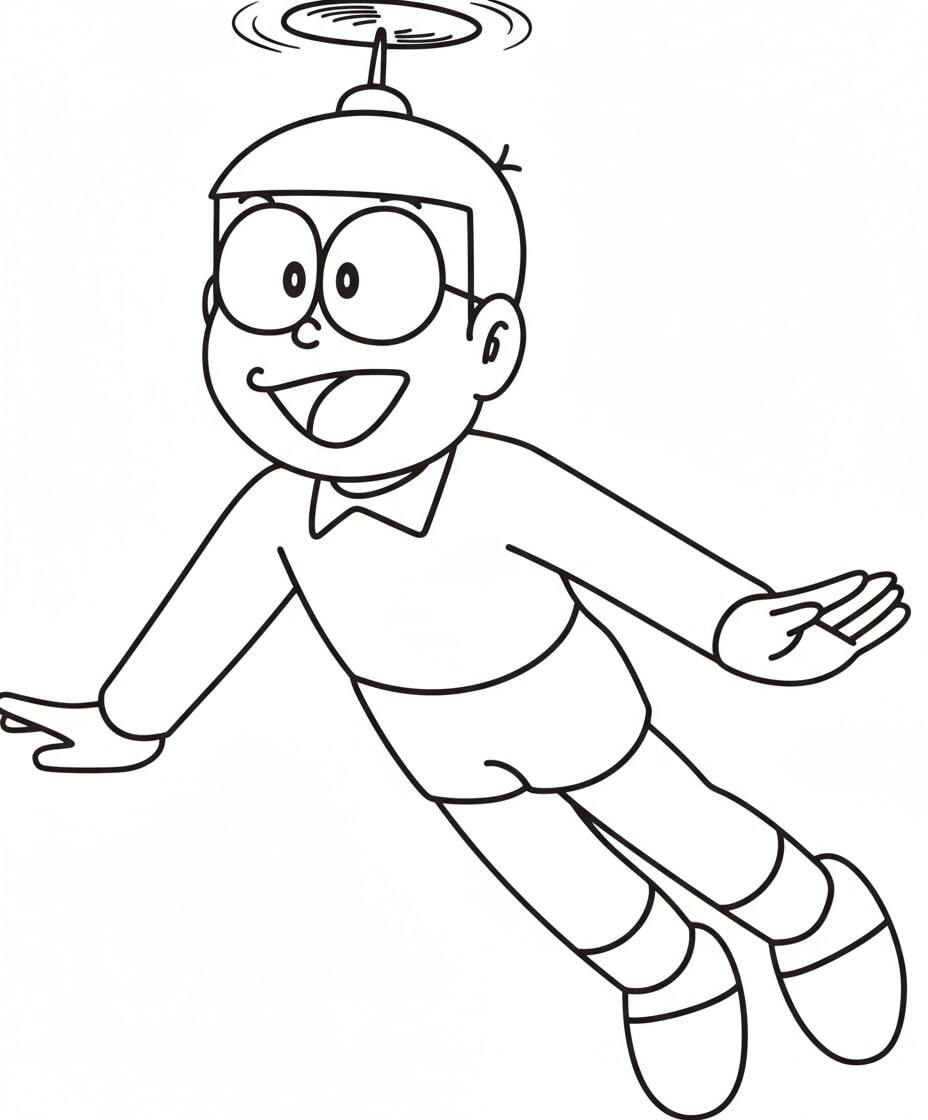 Nobita Flies with a Bamboo Helicopter