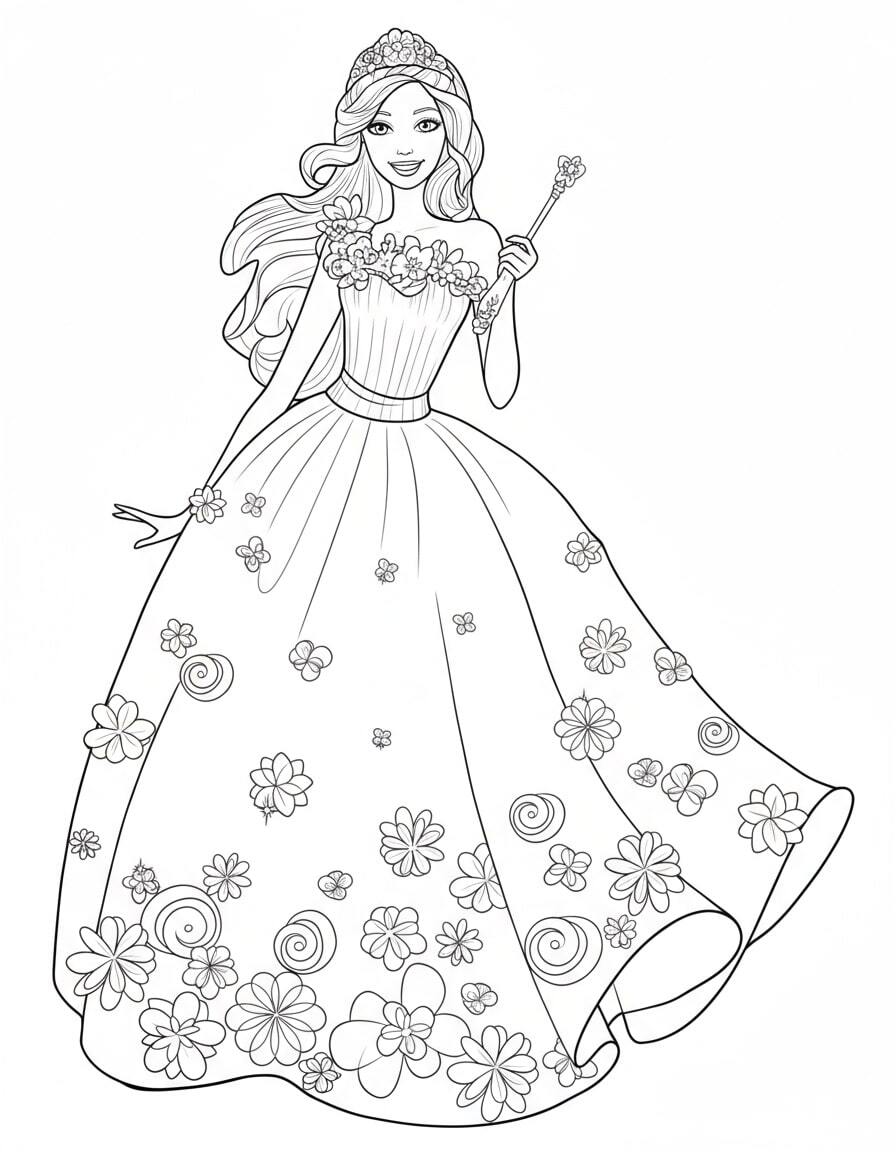 Barbie in a charming flared floral dress