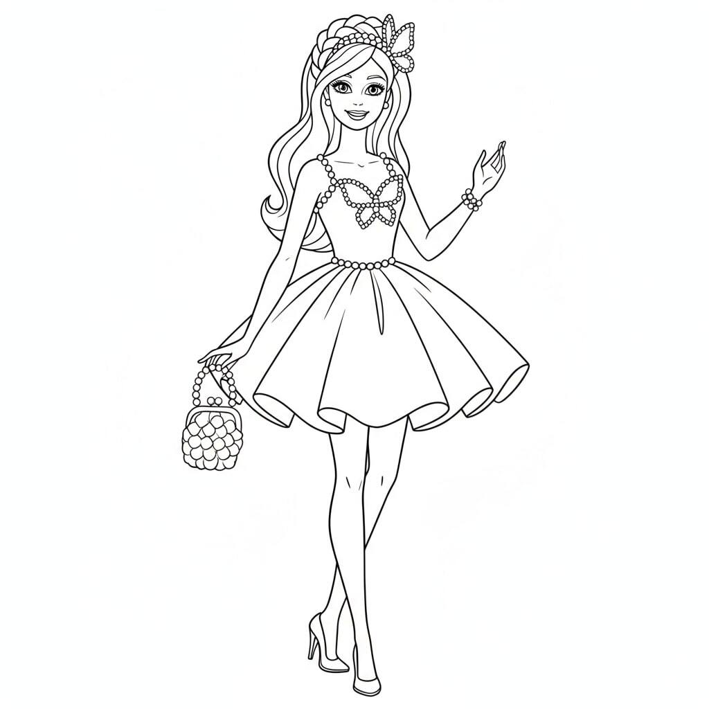 Barbie wearing a short dress and holding a stylish handbag