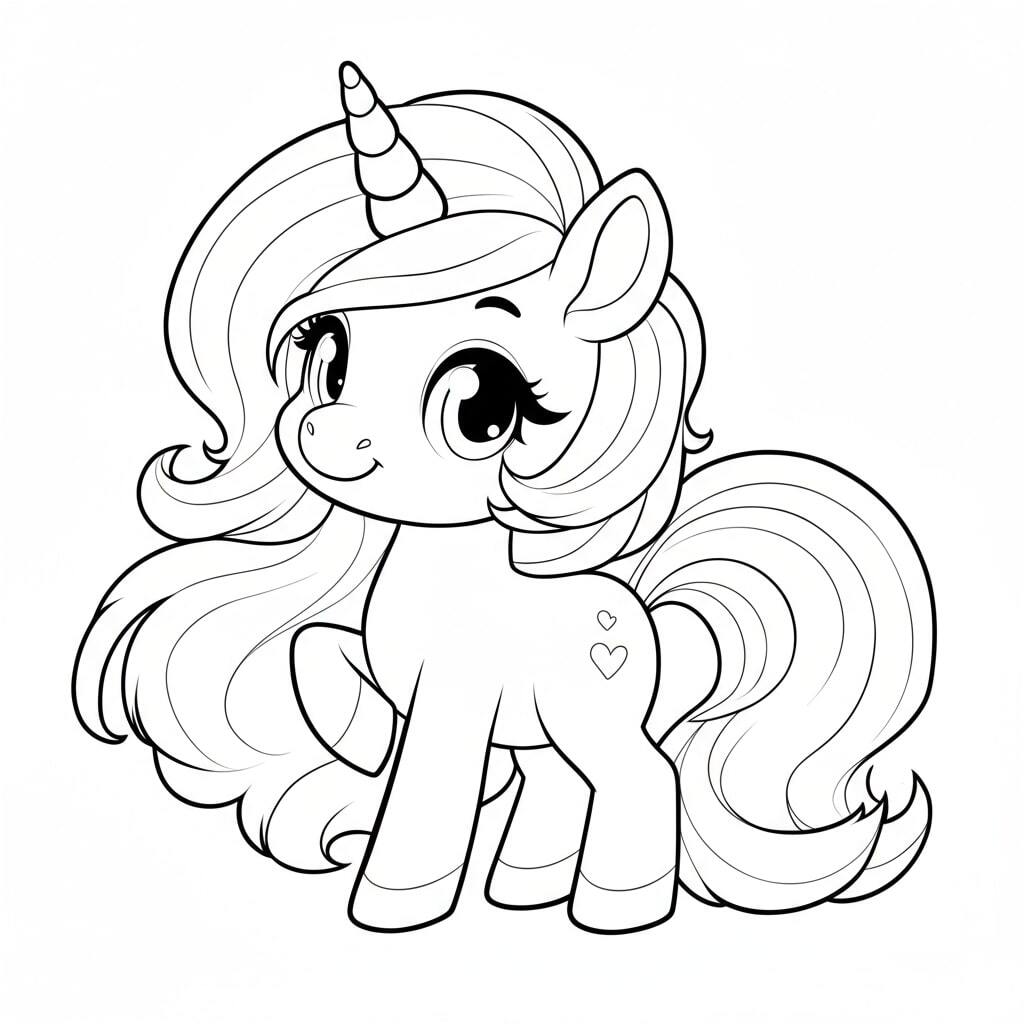 Cute My Little Pony unicorn coloring page for girls, with crisp outlines perfect for pastel coloring.