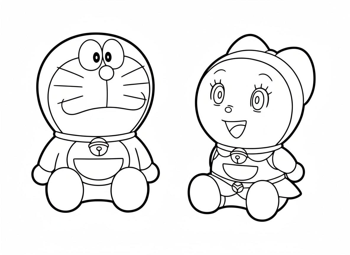 Doraemon and Dorami standing next to each other