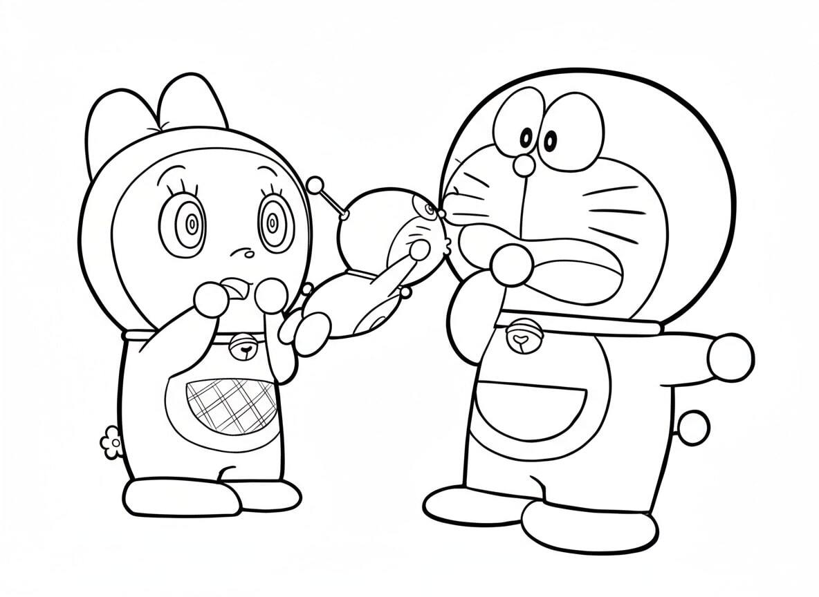 Doraemon hugging an adorable Dorami