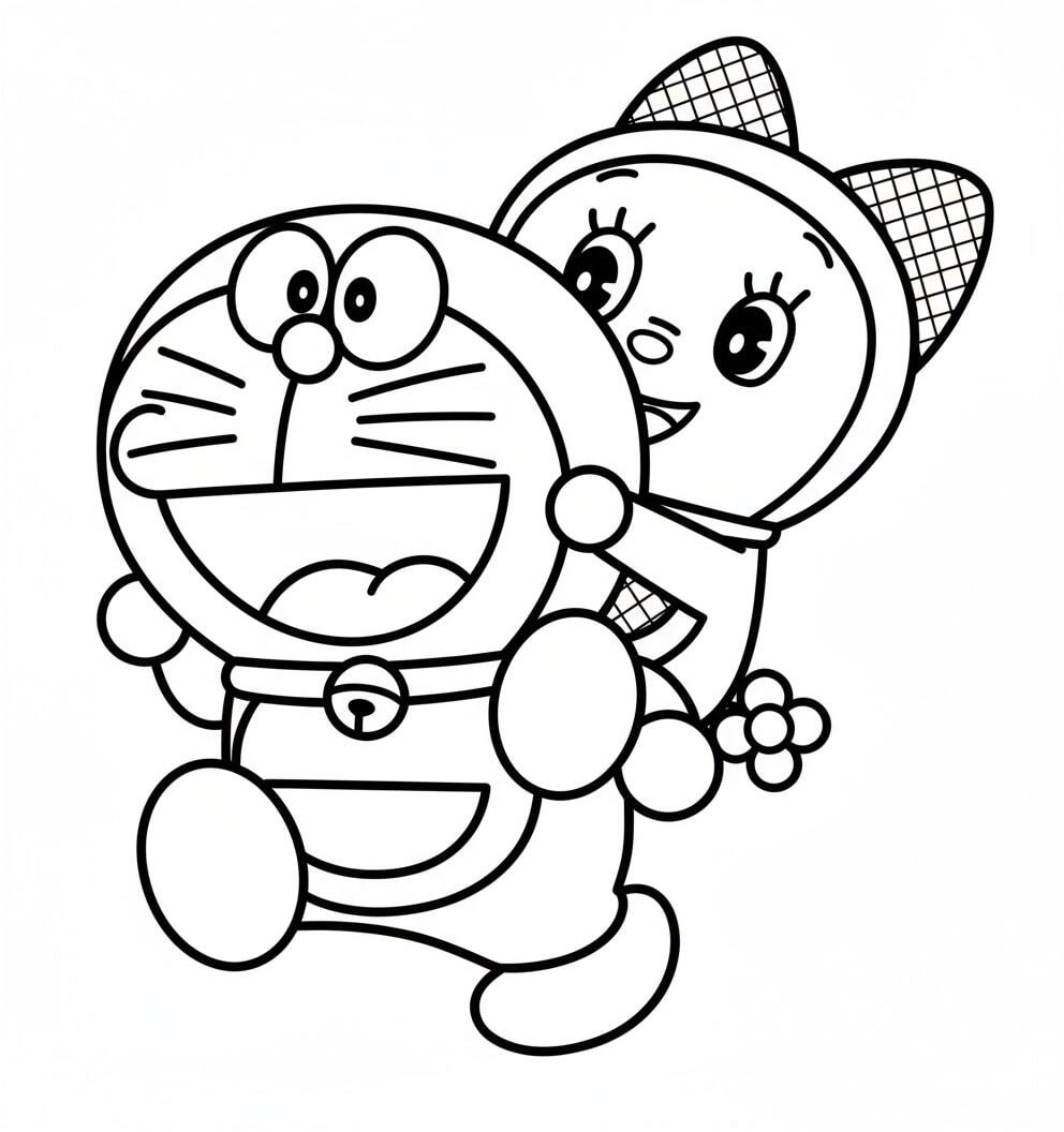 Doraemon and Dorami Coloring Pages – Adorable Robot Cat Siblings for Kids