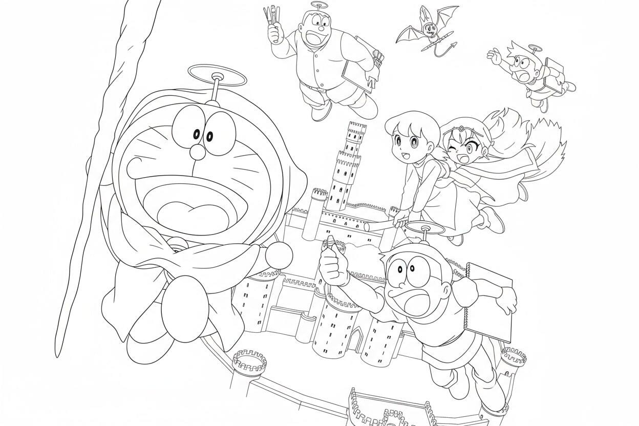Doraemon Flies with a Bamboo Helicopter