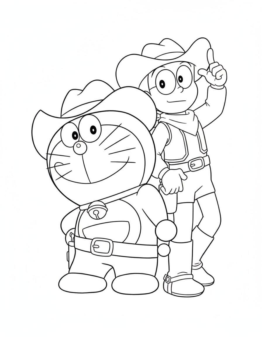 Doraemon and Nobita in Adorable Cowboy Hats