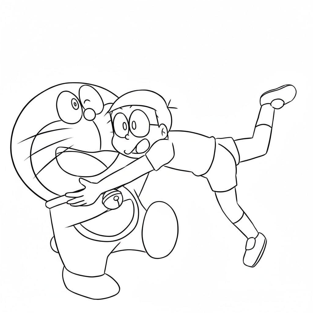 Nobita Panicked and Hugged Doraemon