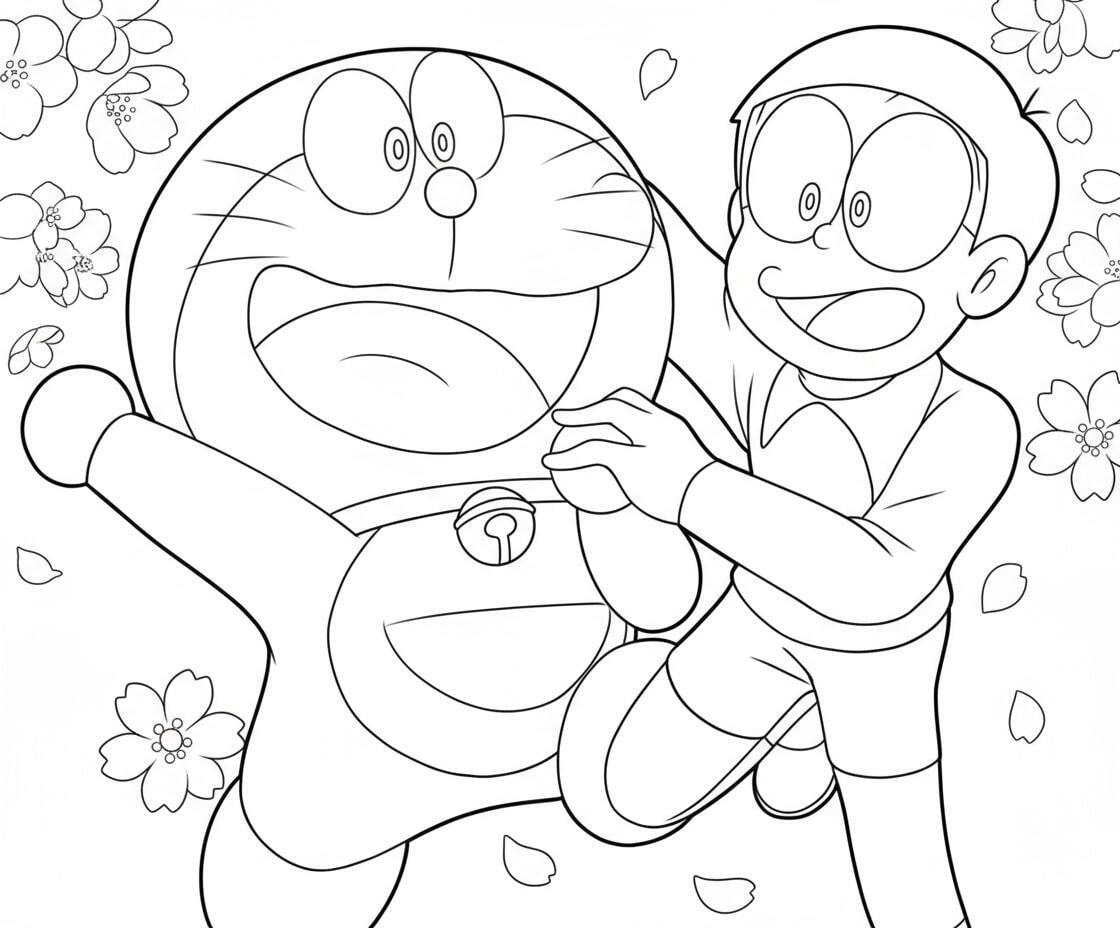 Doraemon and Nobita Hugging in Fear