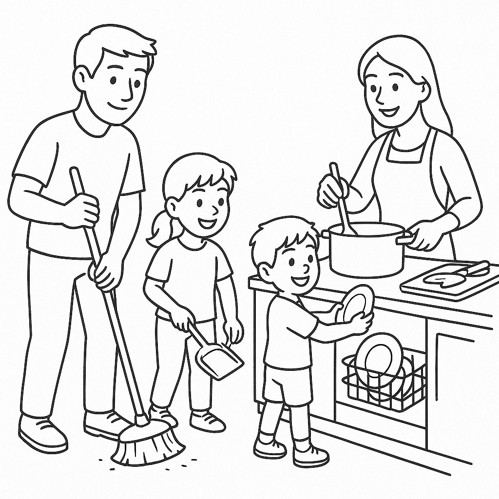 Family Doing Household Chores