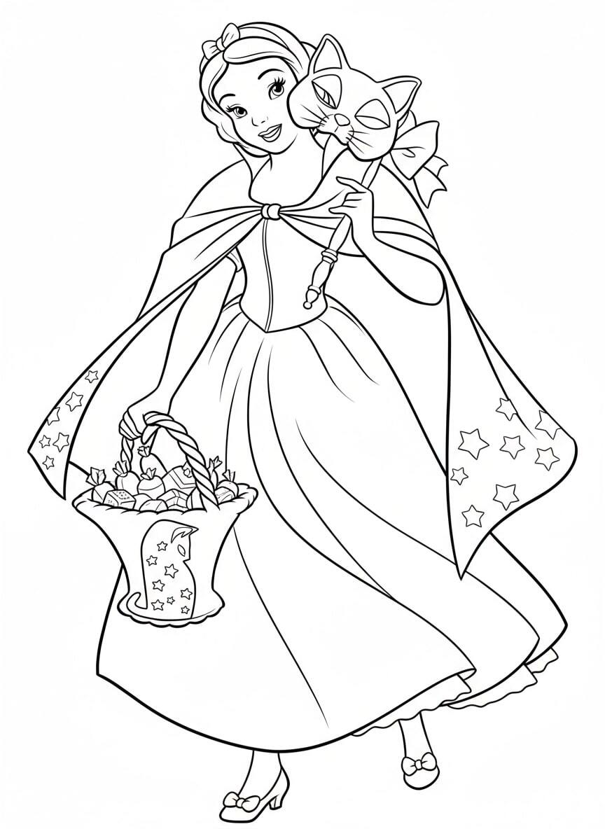 Snow White Holding a Flower Basket and Smiling