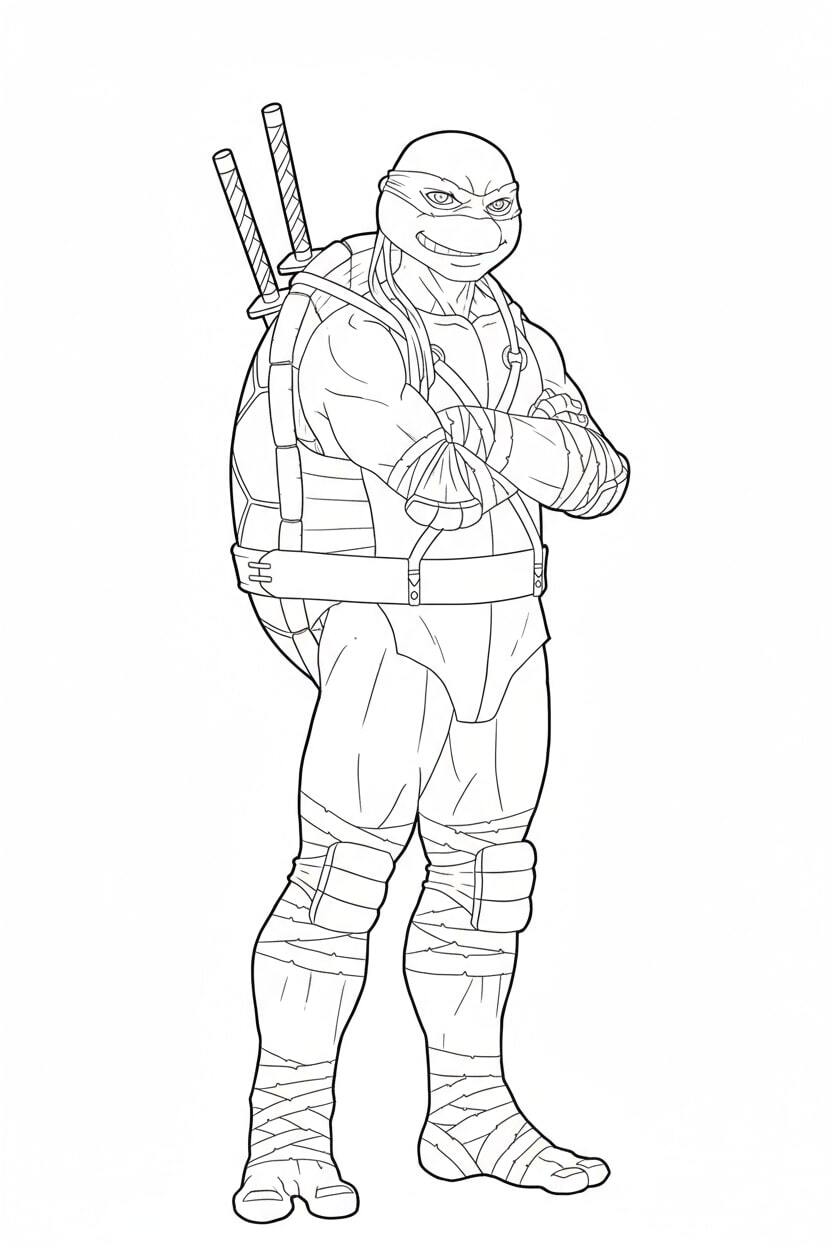 Teenage Mutant Ninja Turtle standing proudly with twin blades