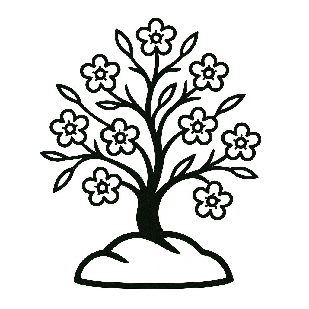 Folk-Art Style Apricot Blossom Tree