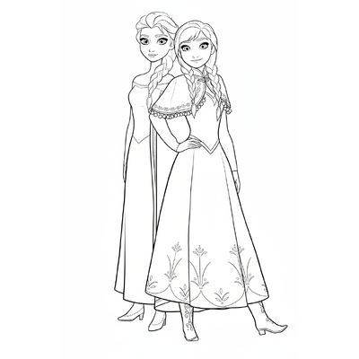 Adorable Elsa and Anna Princess Coloring Pages for Girls