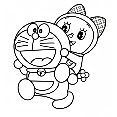 Doraemon and Dorami Coloring Pages – Adorable Robot Cat Siblings for Kids