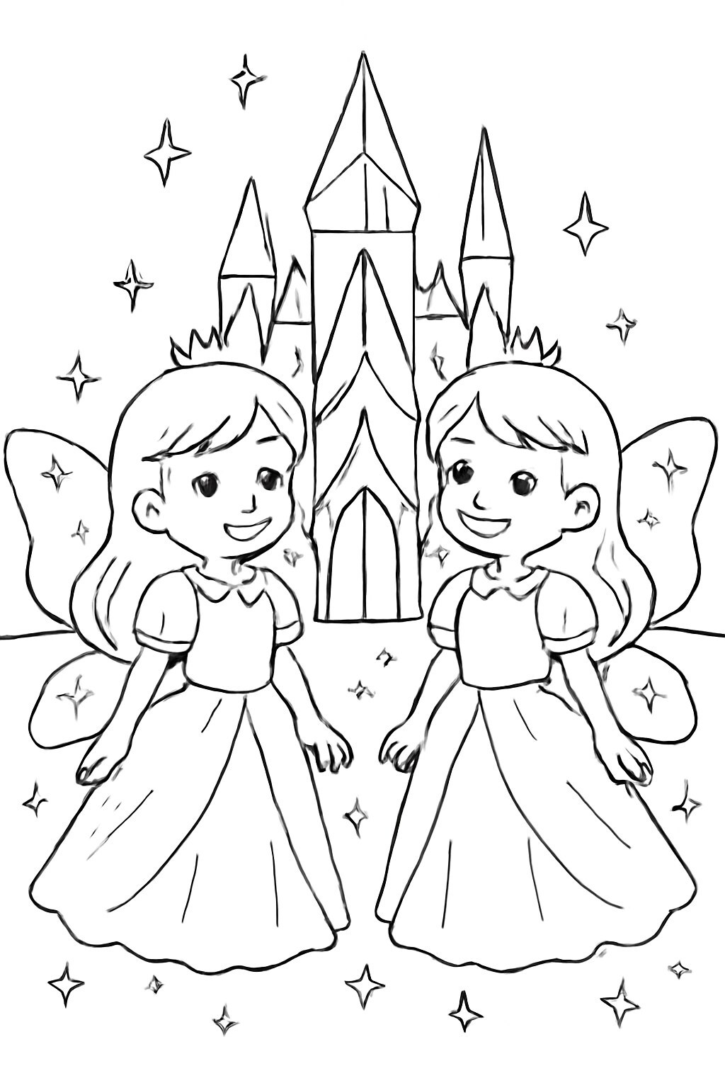Adorable Twin Princess Coloring Pages for Kids 2026