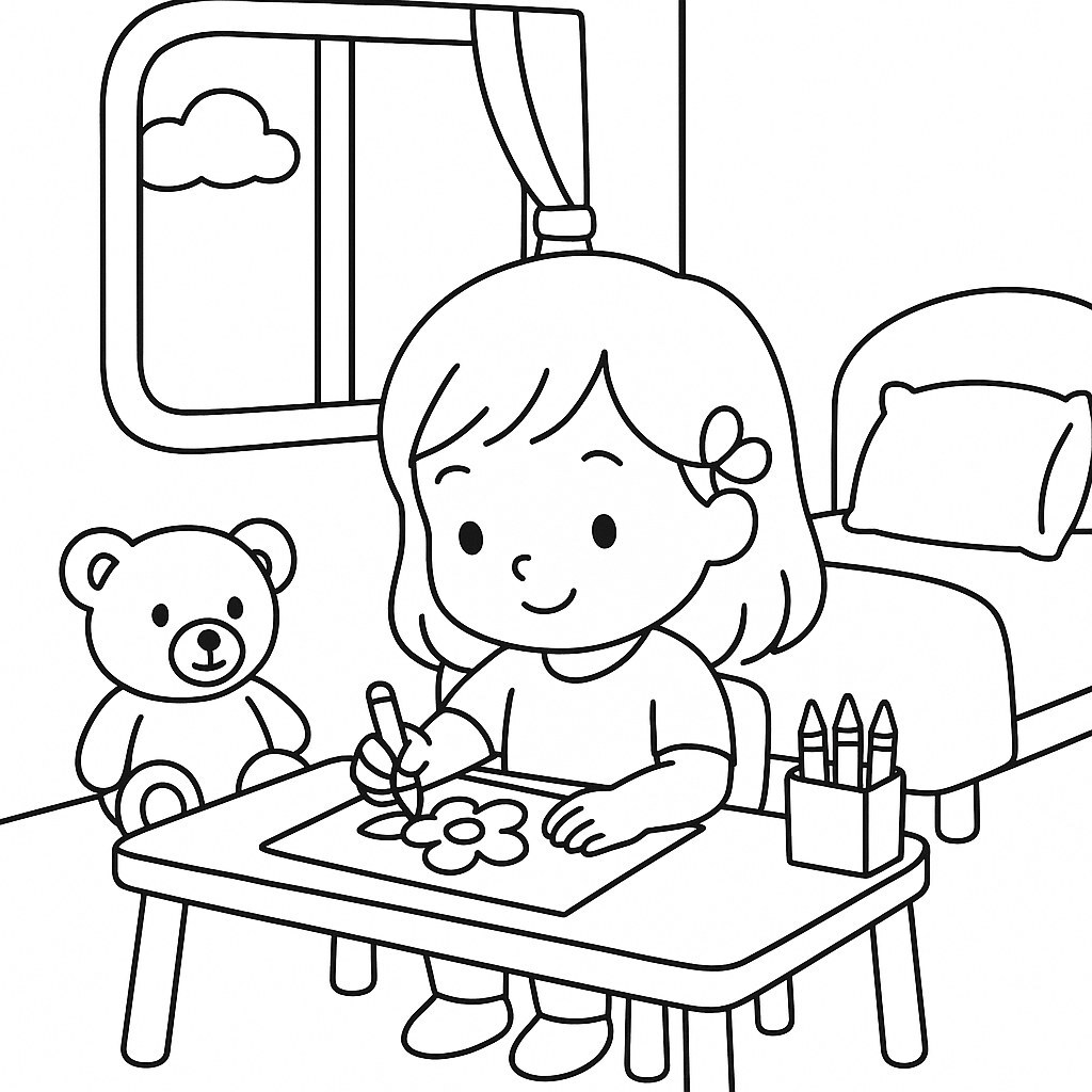 Little Bun Coloring in the Bedroom