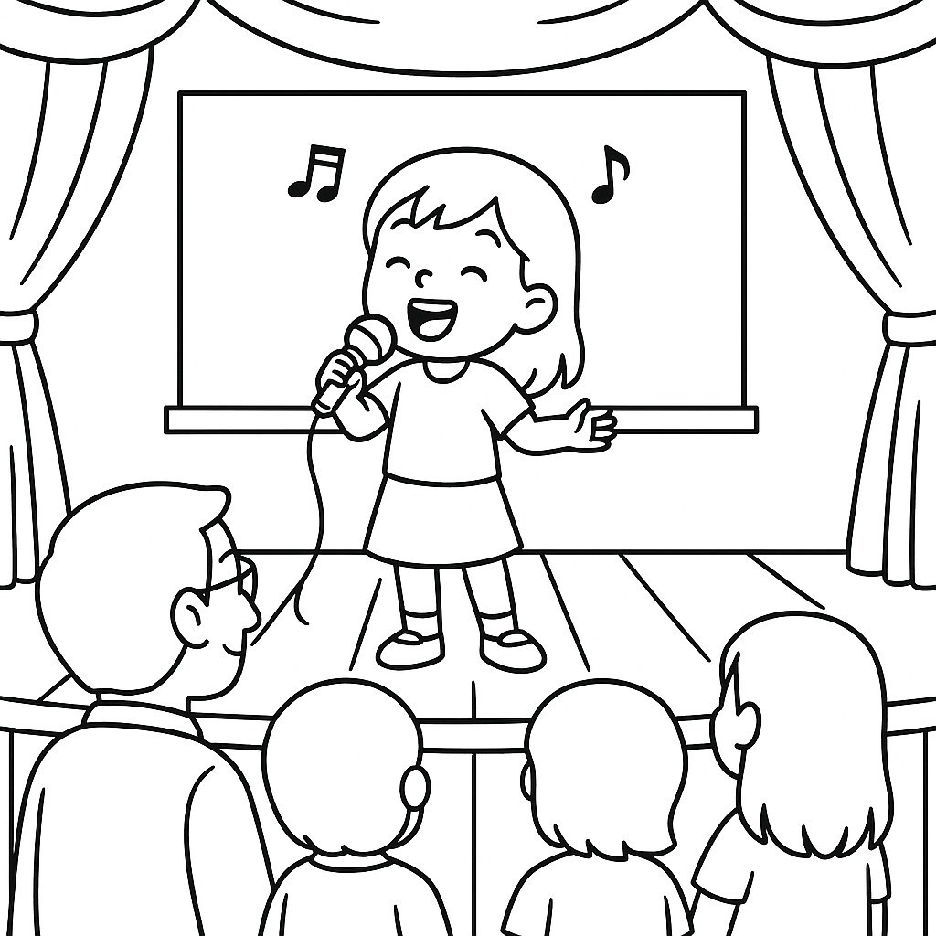 Child Singing on School Stage