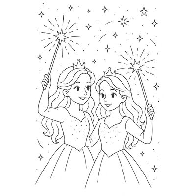 Adorable Twin Princess Coloring Pages for Kids 2026