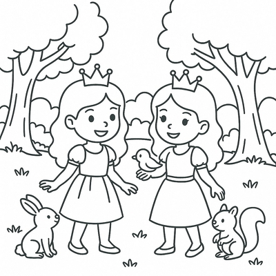 Adorable Twin Princess Coloring Pages for Kids 2026