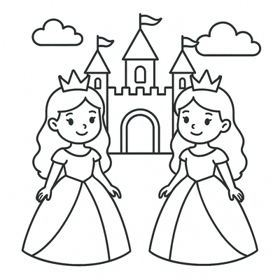 Adorable Twin Princess Coloring Pages for Kids 2026