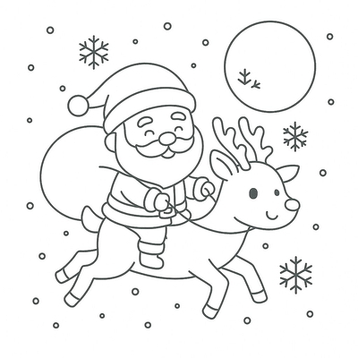 Santa Claus Riding a Reindeer Coloring Pages for Kids 2026