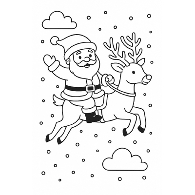 Santa Claus Riding a Reindeer Coloring Pages for Kids 2026
