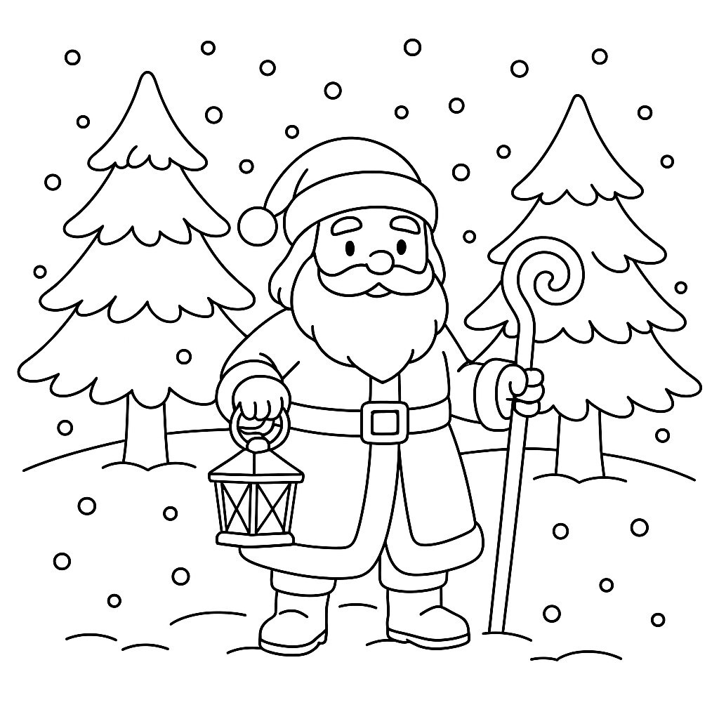 Santa Claus in the Snowy Forest