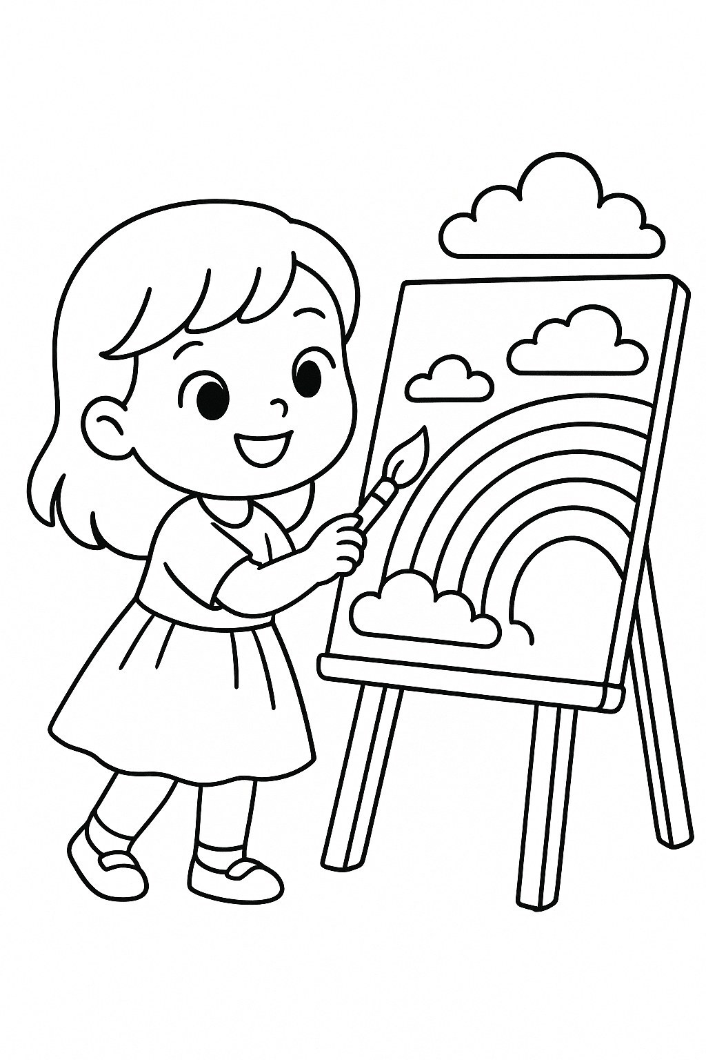 Girl Coloring a Rainbow