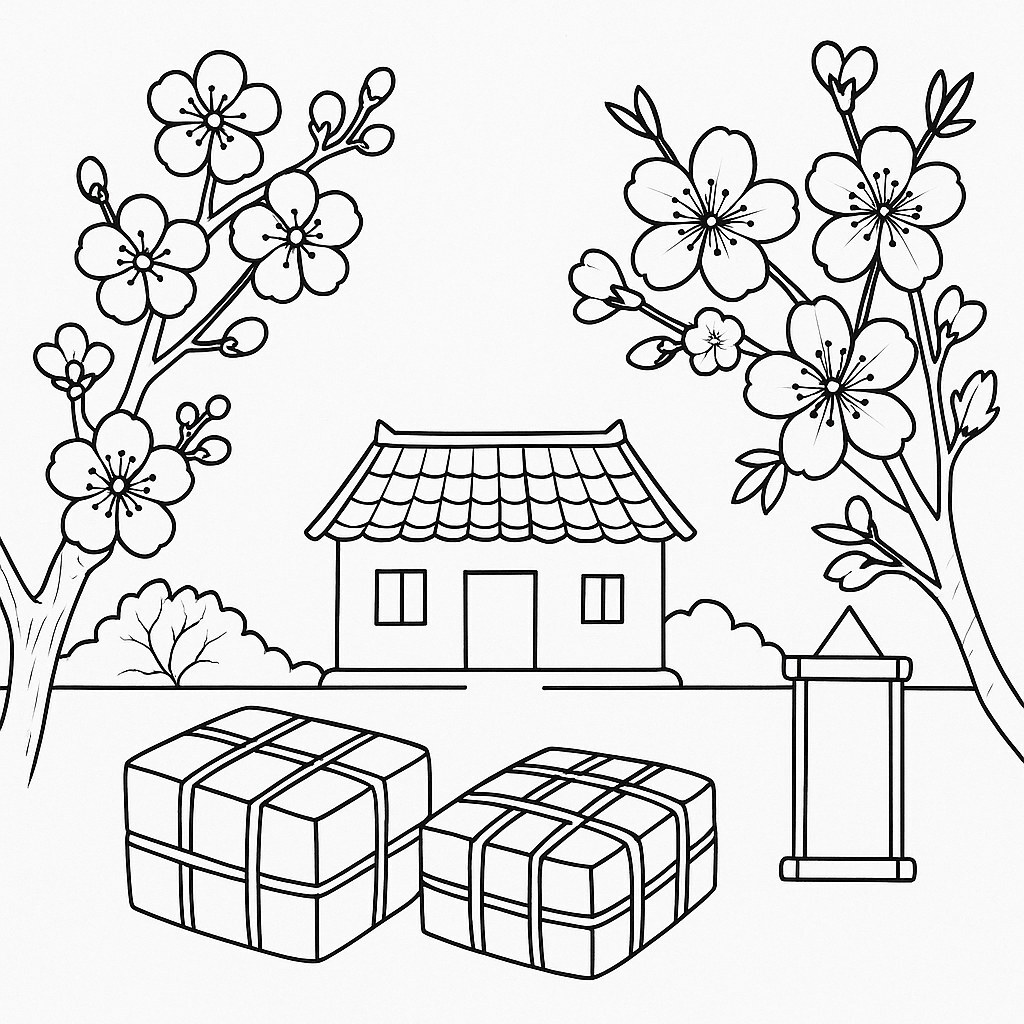 Tet Festival Landscape Coloring Page