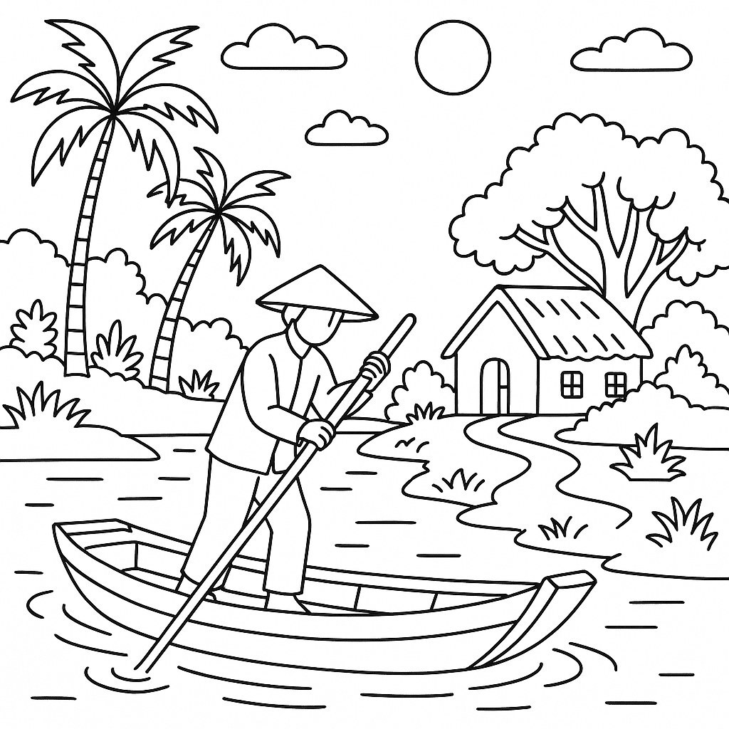 Boatman by the Countryside River