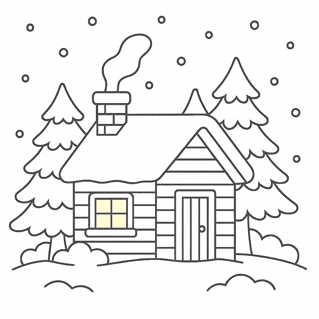 Scandinavian-Style Christmas House Coloring Page