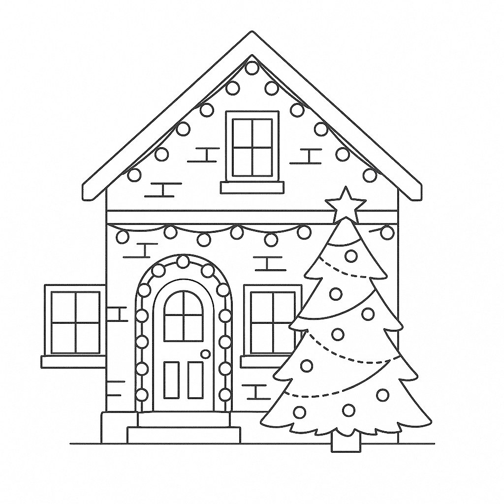 Modern Christmas House Coloring Page