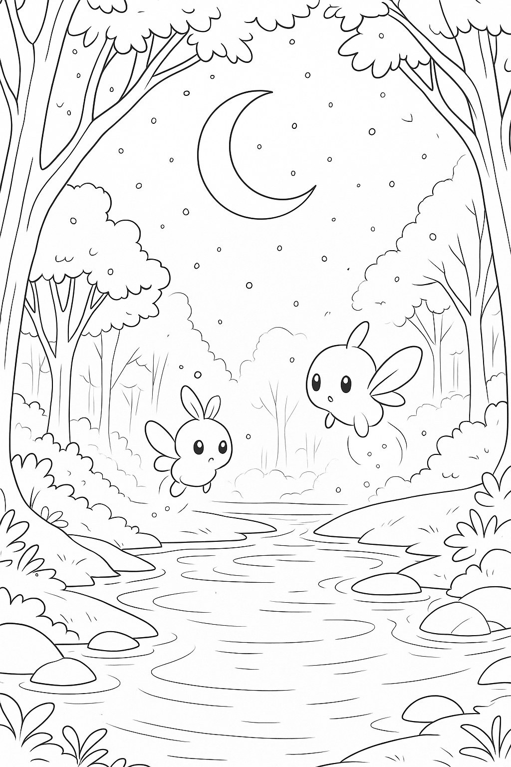 Magical Night Forest Coloring Page