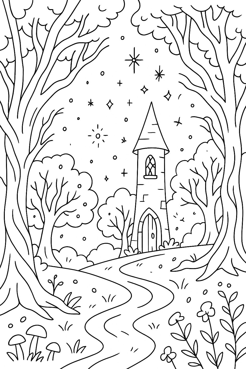 Ancient Witch Forest Coloring Page