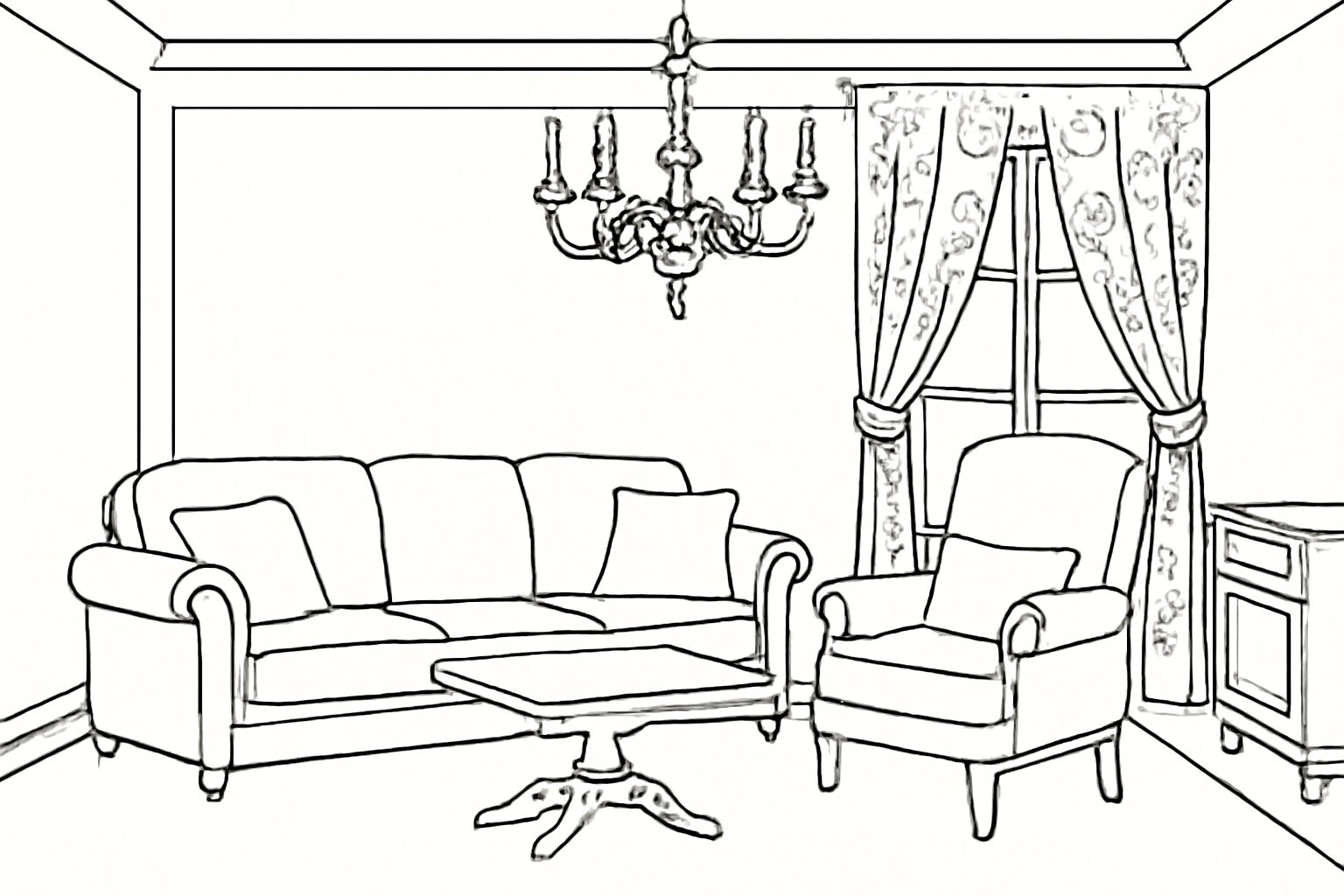 Classic Living Room Coloring Page