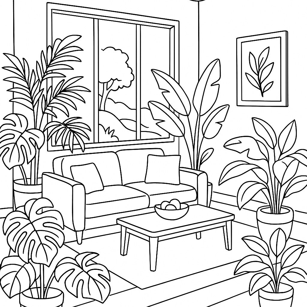 Tropical Living Room Coloring Page
