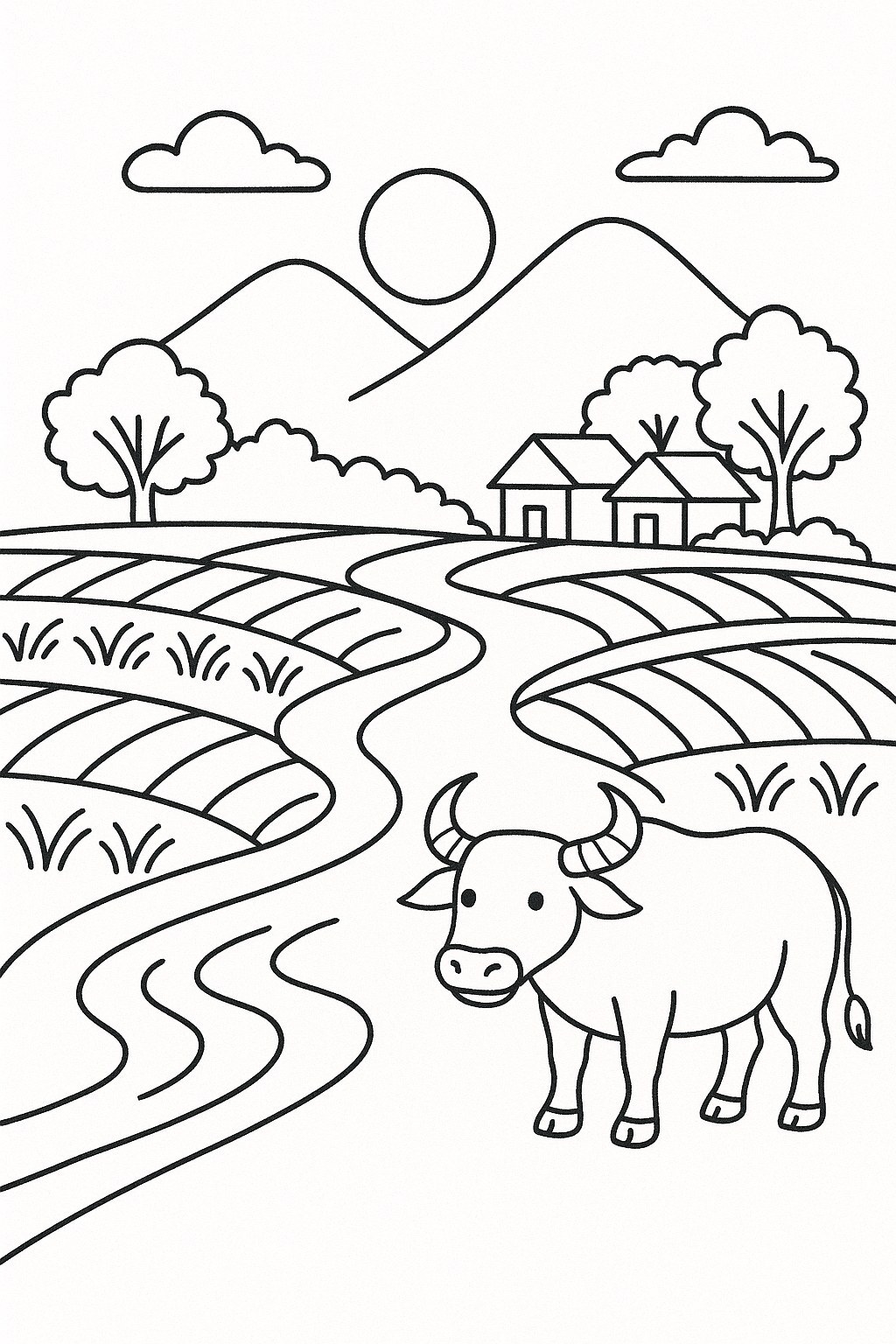 Pre-Drawn Countryside Landscape