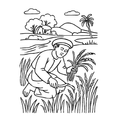 Best Farmer Harvesting Rice Coloring Pages for Kids 2026