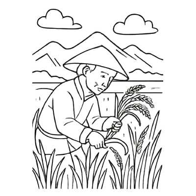 Best Farmer Harvesting Rice Coloring Pages for Kids 2026